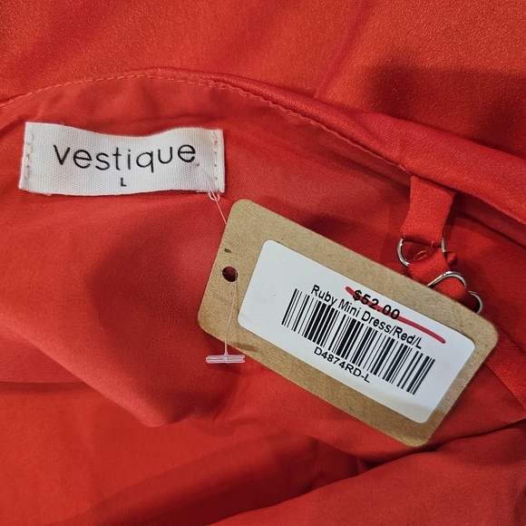NWT Vestique Ruby Red Rhinestone Trim Mini Dress Size L - Picture 8 of 11